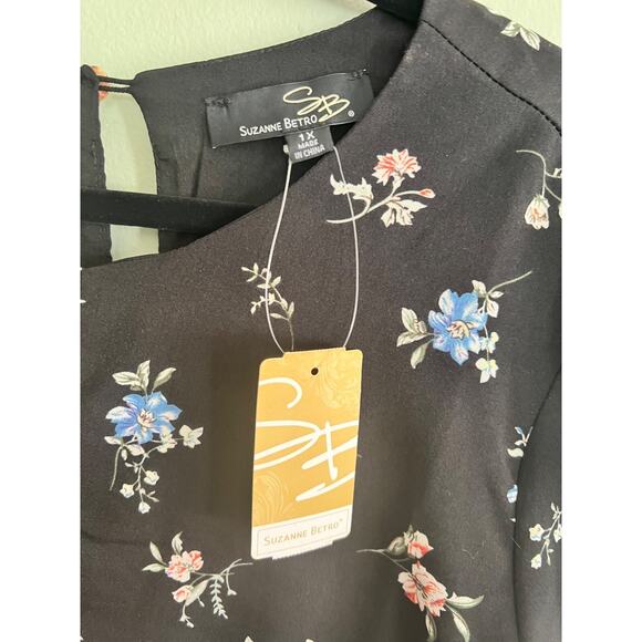 NWT Suzanne Betro Black Floral Whimsigoth Dress Dark Fairy Cottagecore Dress 1X - Picture 3 of 8